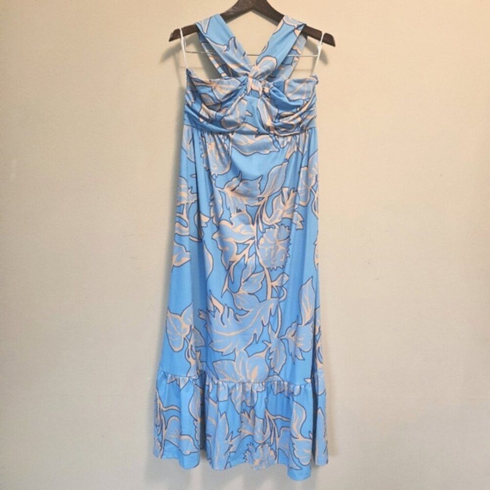 Grace Karin Dress Women Sz M Floral Flowy Crossover Halter w/ Pocket Ruffle NWT